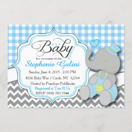 Blue Elephant Baby Boy Shower Uitnodigen Kaart