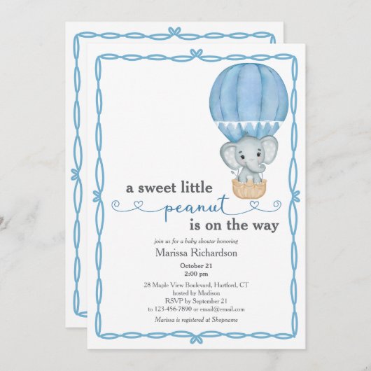 Blue Elephant Baby Boy Shower Uitnodiging (Voorkant / Achterkant)