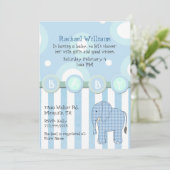 Blue Elephant Baby Boy Shower Uitnodiging (Staand voorkant)
