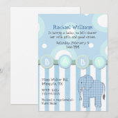 Blue Elephant Baby Boy Shower Uitnodiging (Voorkant / Achterkant)
