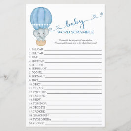 Blue Elephant Baby Boy Shower Word Scramble Game