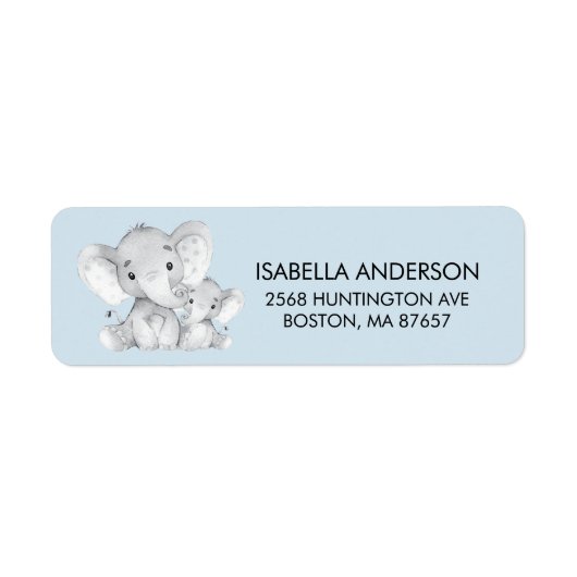Blue Elephant Baby shower Address Label (Voorkant)