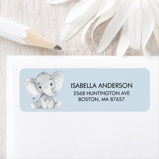 Blue Elephant Baby shower Address Label (Insitu)