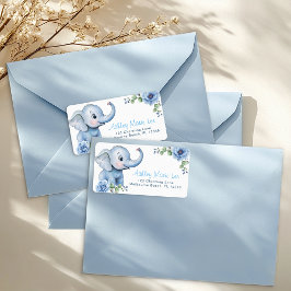 Blue Elephant Baby shower Adreslabel – Elegant Etiket