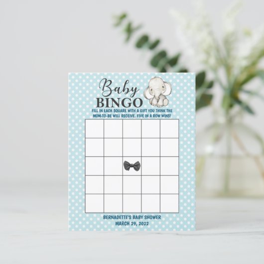 Blue Elephant Baby shower Bingo (Staand voorkant)
