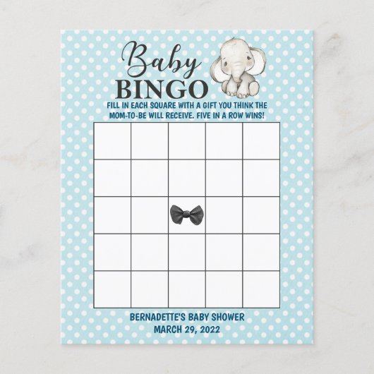 Blue Elephant Baby shower Bingo (Voorkant)