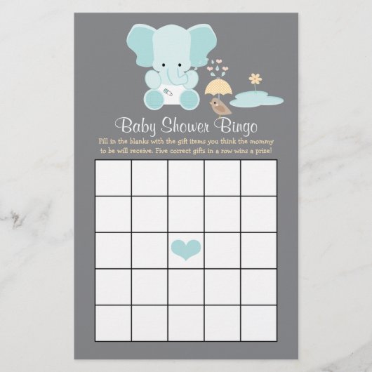 Blue Elephant Baby shower Bingo (Voorkant)