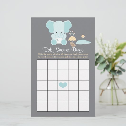 Blue Elephant Baby shower Bingo (Staand voorkant)