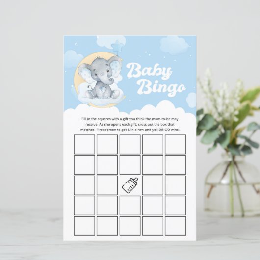 Blue Elephant Baby shower Bingo Game (Staand voorkant)