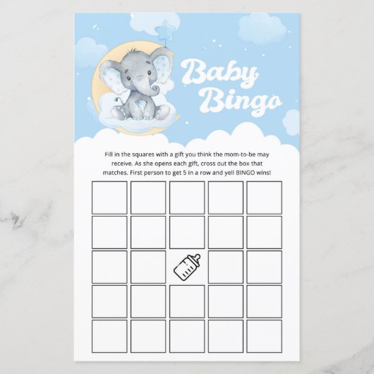 Blue Elephant Baby shower Bingo Game (Voorkant)