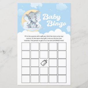 Blue Elephant Baby shower Bingo Game