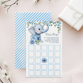 Blue Elephant Baby shower Bingo spel - Waterverf