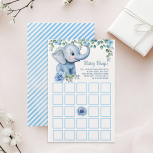 Blue Elephant Baby shower Bingo spel - Waterverf