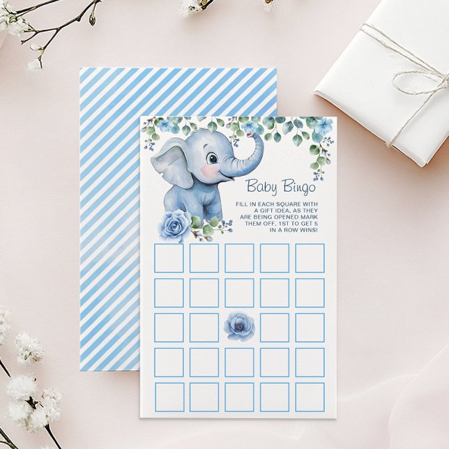 Blue Elephant Baby shower Bingo spel - Waterverf (Baby Bingo)