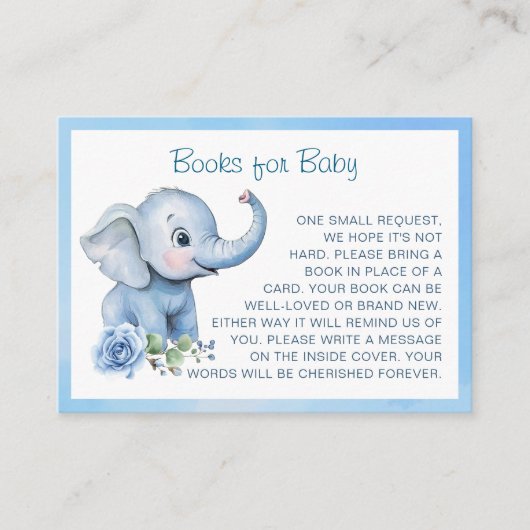 Blue Elephant Baby shower Boek Aanvraag Kaart – Sc (Voorkant)