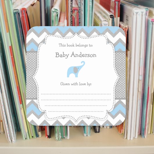 Blue Elephant Baby shower boekenplaat boek sticker