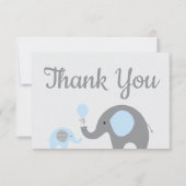 Blue Elephant Baby shower dank u kaarten plat (Voorkant)