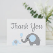 Blue Elephant Baby shower dank u kaarten plat (Staand voorkant)