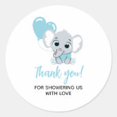 Blue Elephant Baby shower Dank u Sticker (Voorkant)