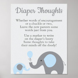Blue Elephant Baby shower Diaper Thoughts Sign Poster