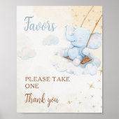 Blue Elephant Baby Shower Favors Sign Poster Cloud (Voorkant)