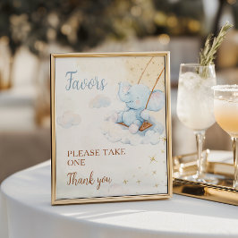 Blue Elephant Baby Shower Favors Sign Poster Cloud