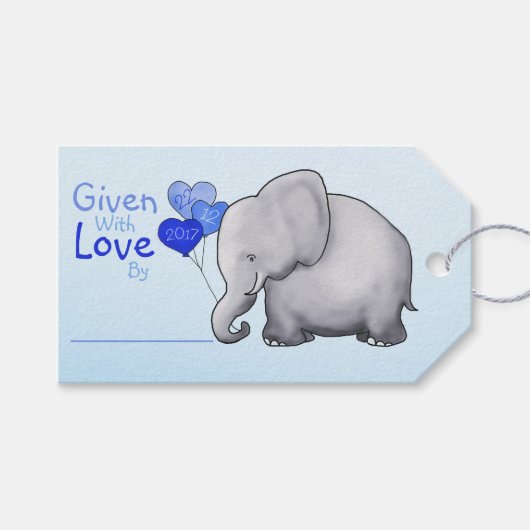 Blue Elephant Baby shower Gegeven met Liefdesgesch Cadeaulabel (Voorkant (Horizontaal))