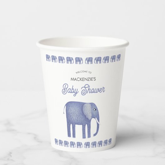 Blue Elephant Baby shower gepersonaliseerd Papieren Bekers (Achterkant)
