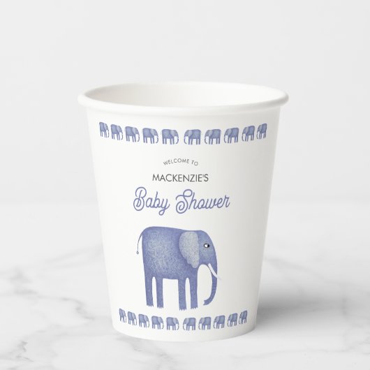 Blue Elephant Baby shower gepersonaliseerd Papieren Bekers (Voorkant)