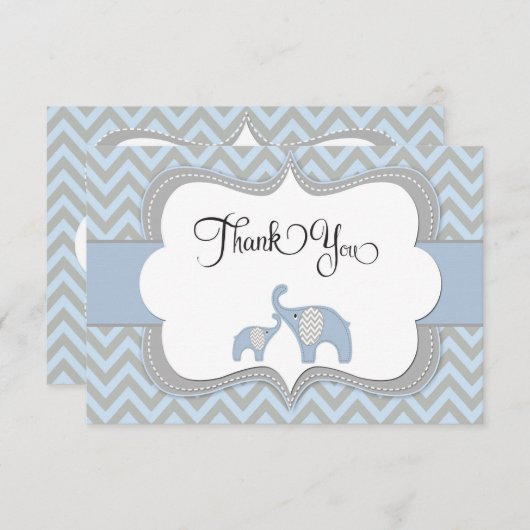 Blue Elephant Baby shower Hartelijk dank Bedankkaart (Voorkant / Achterkant)