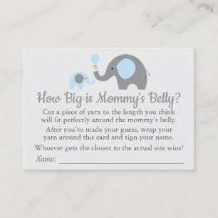 Blue Elephant Baby shower Hoe groot is mama's buik Contactkaartje