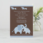 Blue ELEPHANT Baby shower Invitation CE-B Kaart (Staand voorkant)