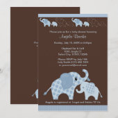 Blue ELEPHANT Baby shower Invitation CE-B Kaart (Voorkant / Achterkant)
