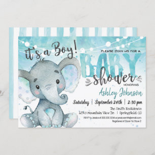 Blue Elephant Baby shower Invitation, jongen Kaart