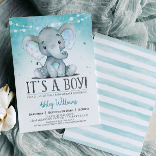 Blue Elephant Baby shower Invitation, jongen Kaart