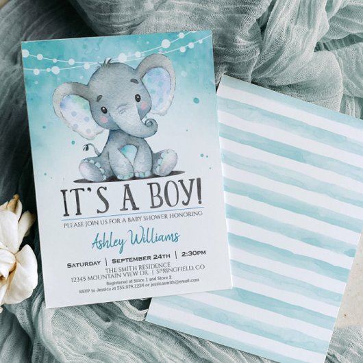 Blue Elephant Baby shower Invitation, jongen Kaart