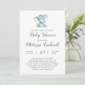 Blue Elephant Baby shower Invitation, jongen Kaart (Staand voorkant)