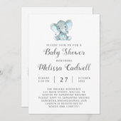Blue Elephant Baby shower Invitation, jongen Kaart (Voorkant / Achterkant)