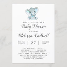 Blue Elephant Baby shower Invitation, jongen
