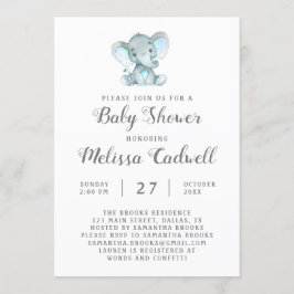 Blue Elephant Baby shower Invitation, jongen Kaart