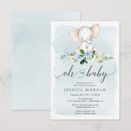 Blue Elephant Baby shower Invitation Kaart