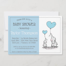 Blue Elephant Baby shower Invitation Kaart