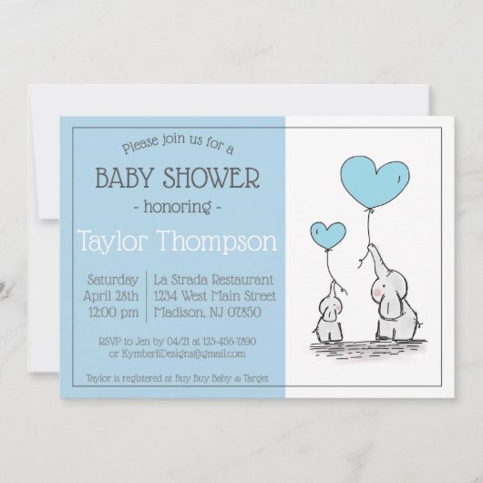 Blue Elephant Baby shower Invitation Kaart (Voorkant)