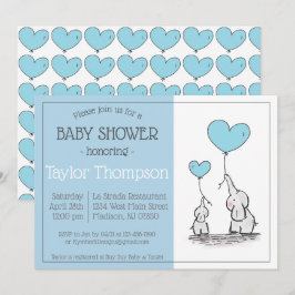 Blue Elephant Baby shower Invitation Kaart
