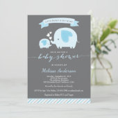 Blue Elephant Baby shower Invitation Kaart (Staand voorkant)