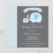 Blue Elephant Baby shower Invitation Kaart (Voorkant / Achterkant)