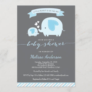 Blue Elephant Baby shower Invitation Kaart