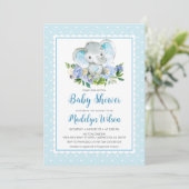 Blue Elephant Baby shower Invitation Kaart (Staand voorkant)