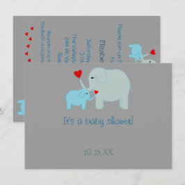 Blue Elephant Baby shower Invitation Kaart
