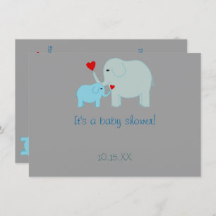 Blue Elephant Baby shower Invitation Kaart